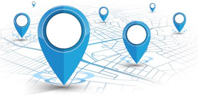GPS.navigator pin blue color mock up with map on white background. vector illustration